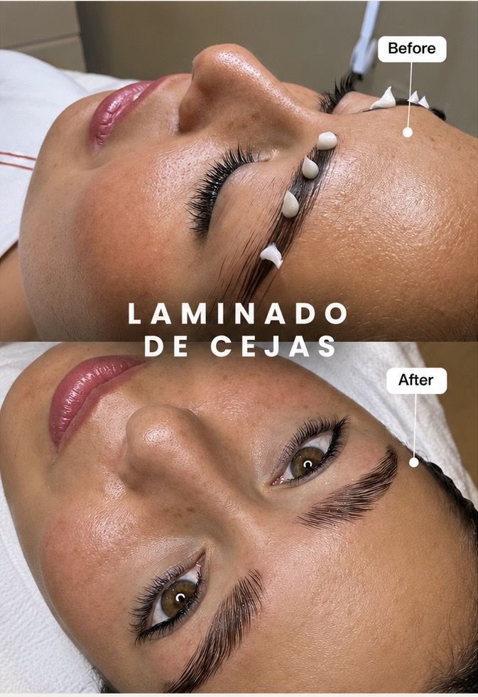 Laminado de cejas, antes y después